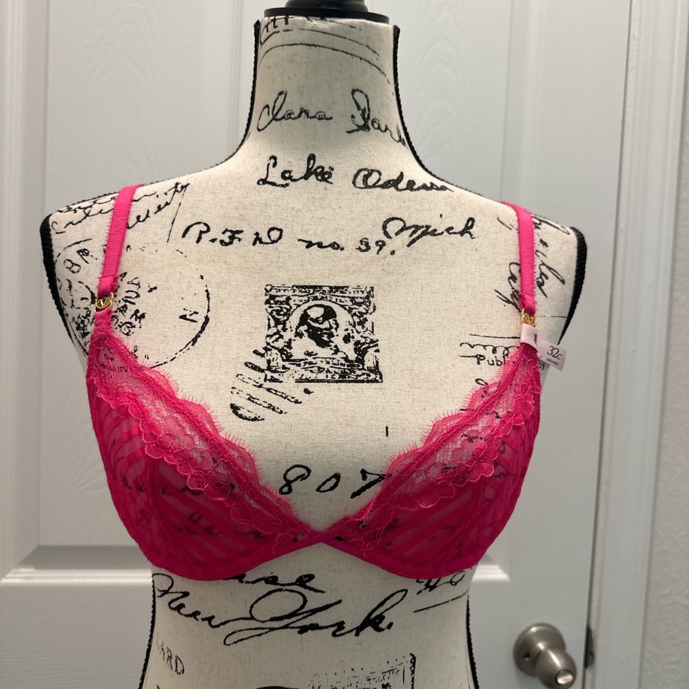 Victoria's Secret Hot Pink Lace Unlined Demi Underwire Bra